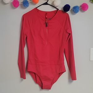 Spanx Red BodySuit Zipper Longsleeve